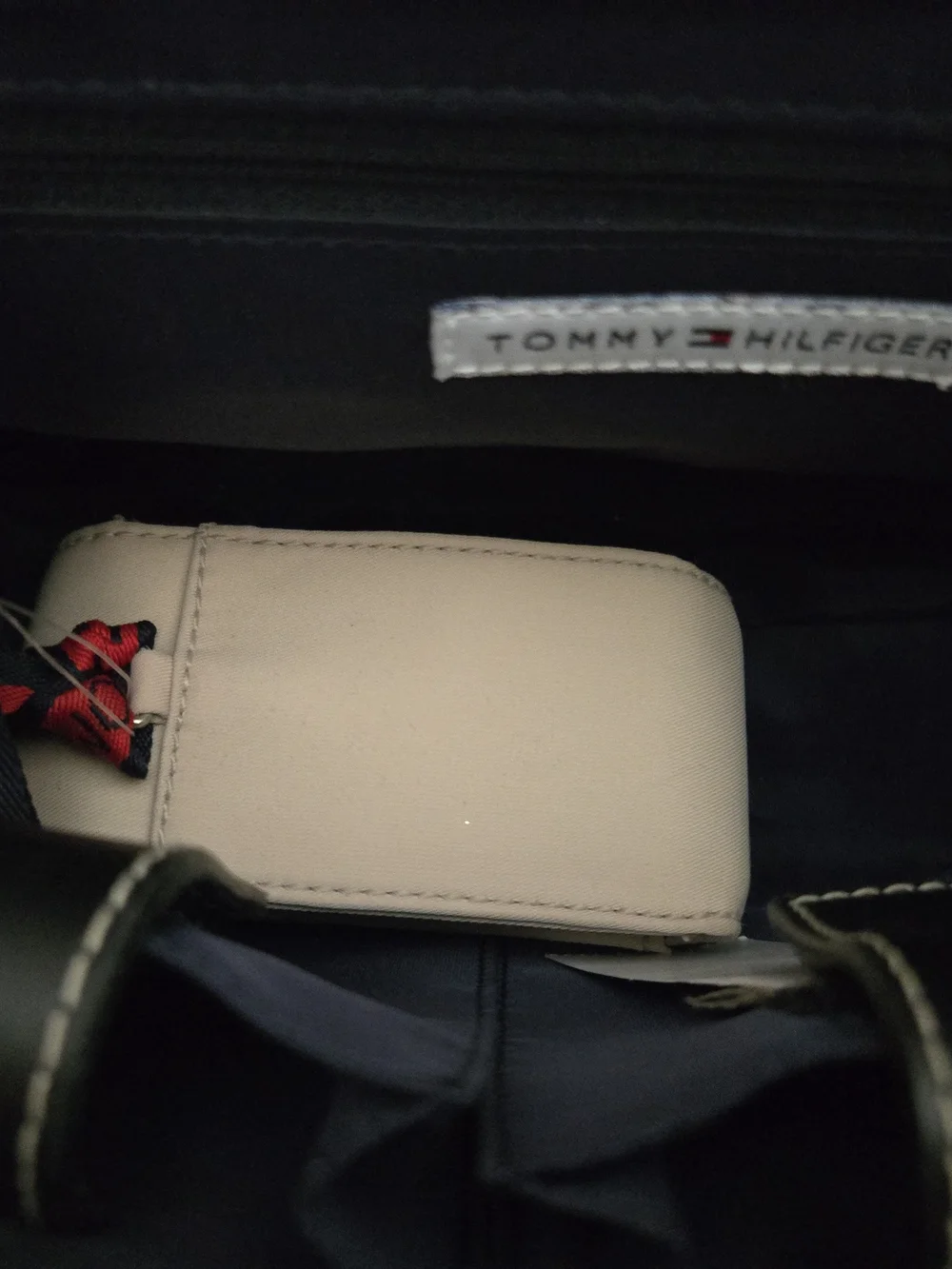 Tommy Hilfiger Beige and Black Satchel with Red Trim